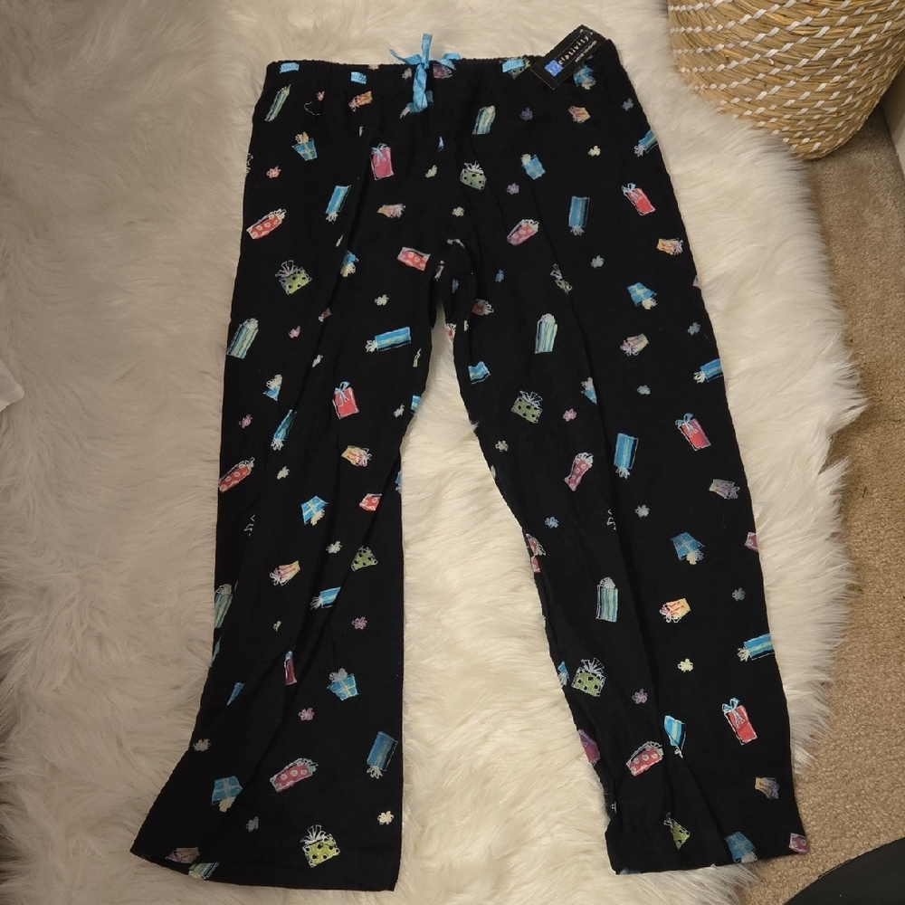 Relativity Petite Intimates Black Pajama Bottoms Gift Box Print Pink Blue PL NEW